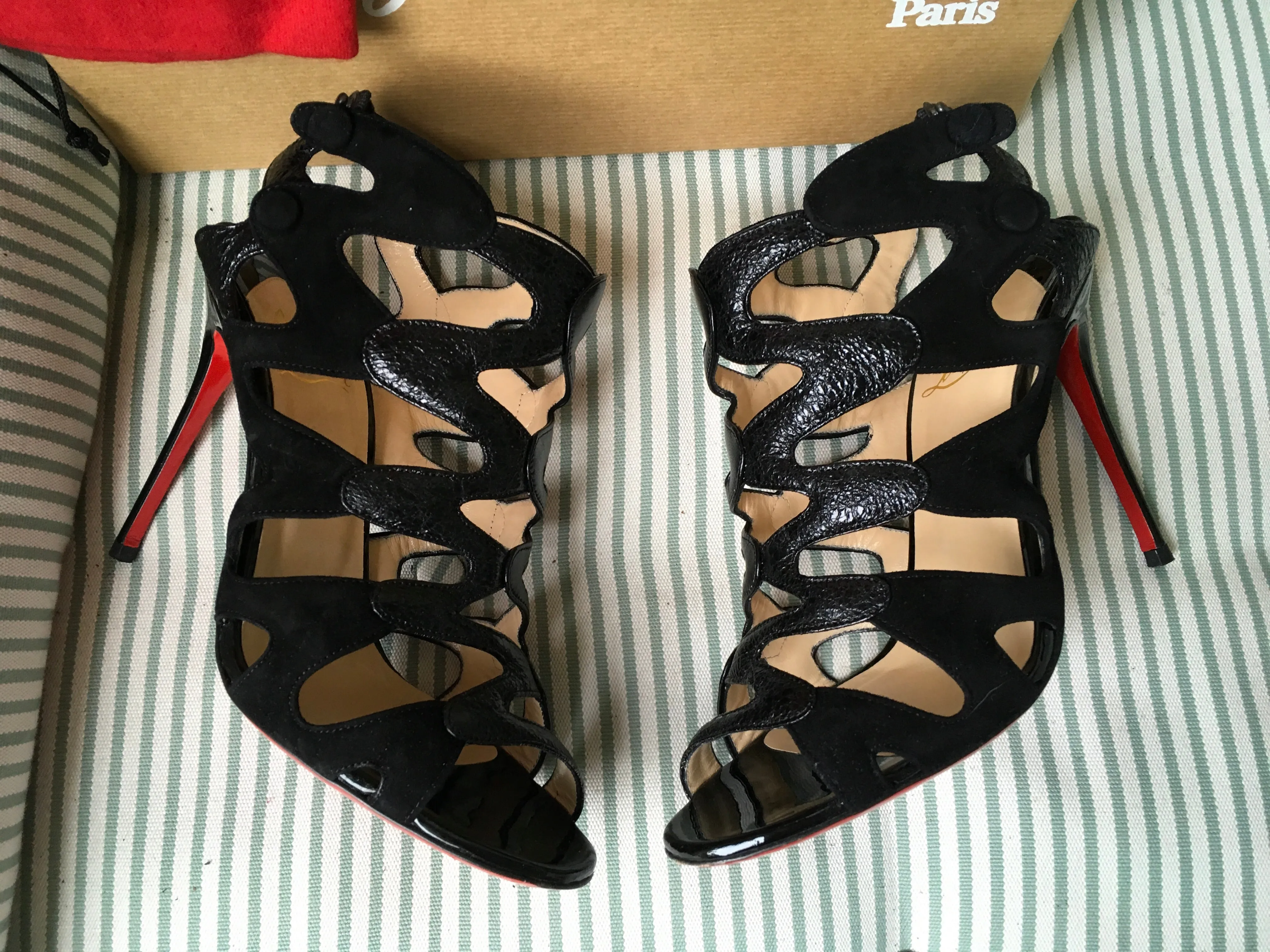 Christian Louboutin Valonana 100 cage black sandals shoes 38 UK 5 US 8 Ladies