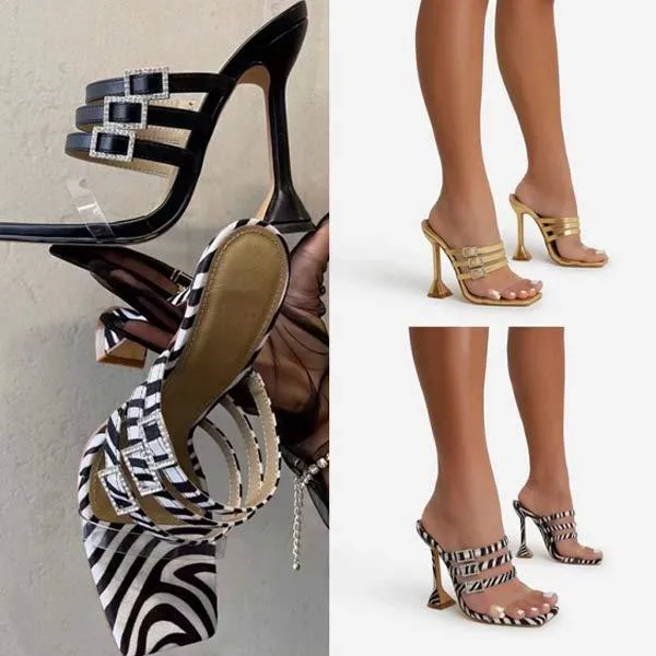 Women's Rhinestone Square Toe One-Strap Sexy Fashion High Heel Sandals 68148930C